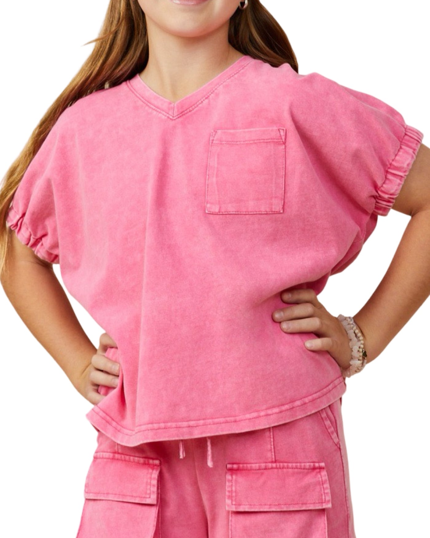 Pink V-Neck Cinched Top
