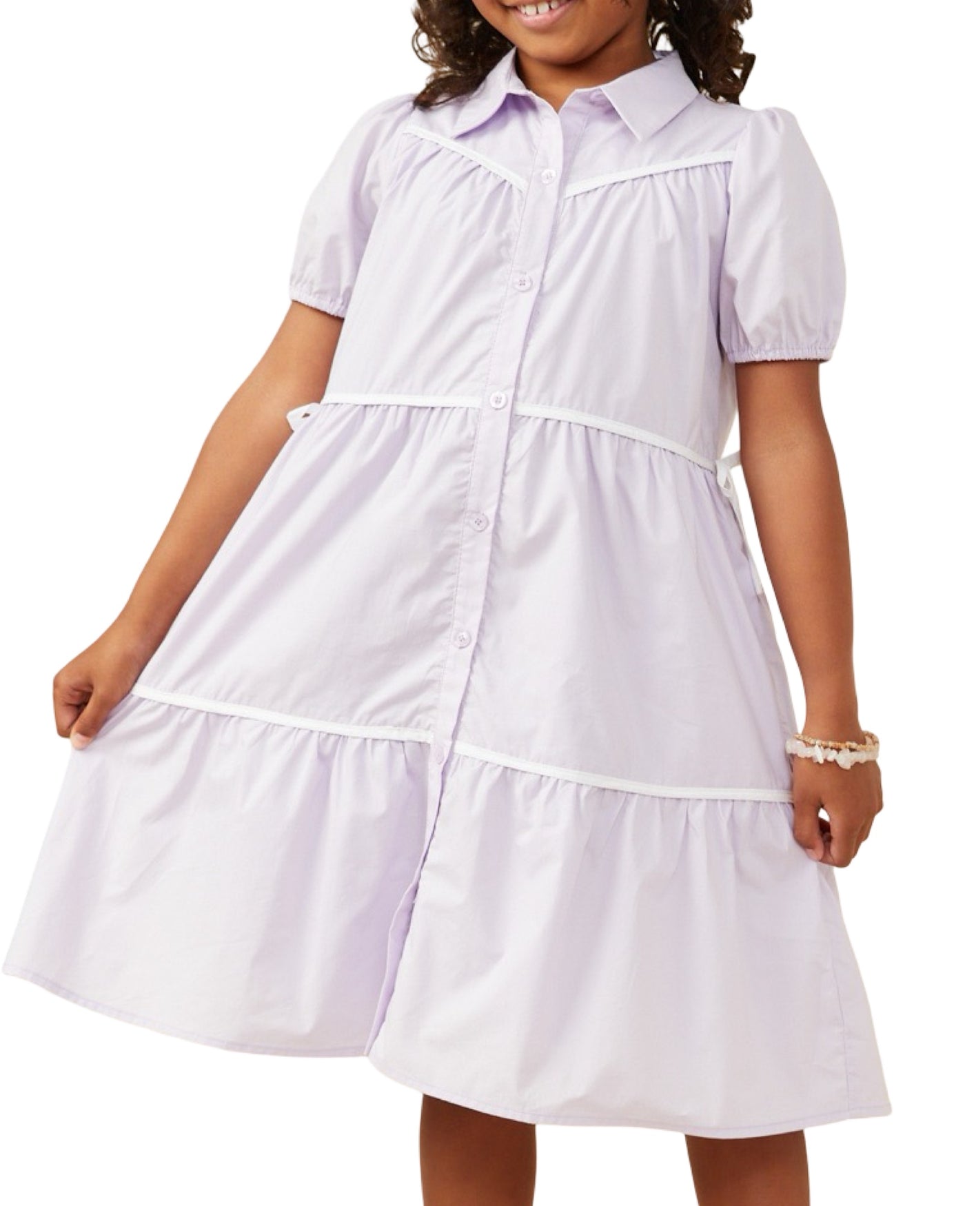 Lavender Piping Ribbon Button Dress