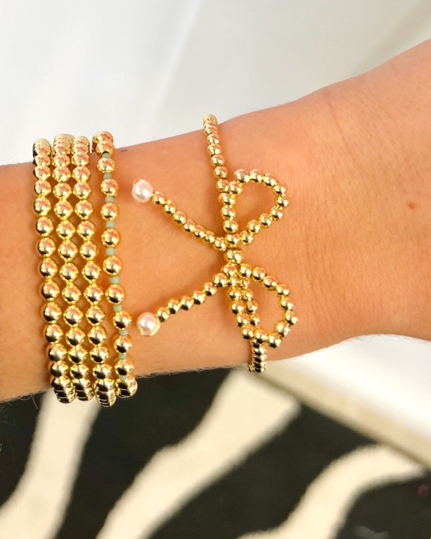 18K Gold Beaded Bow Bracelet