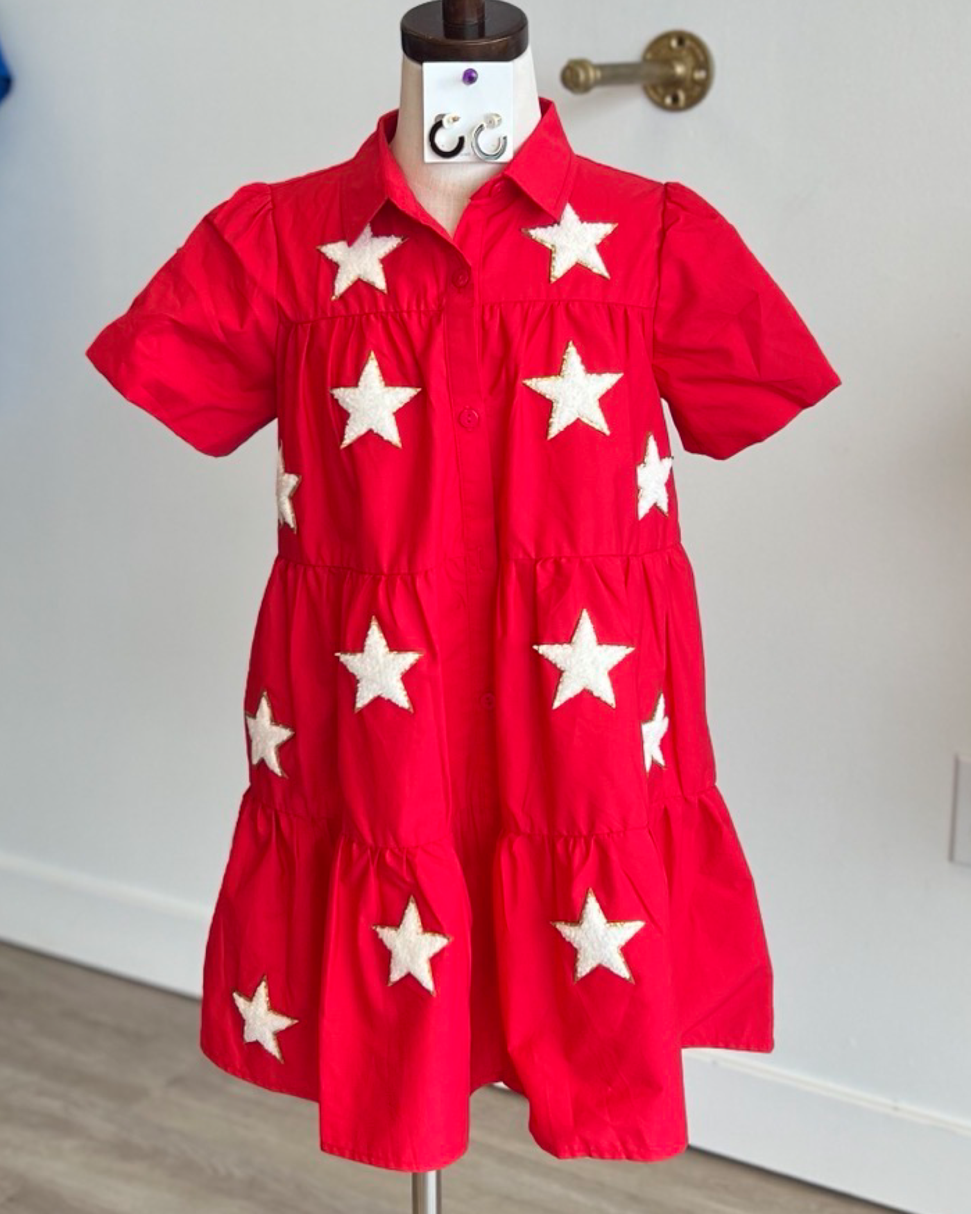 Red & White Chenille Star Dress