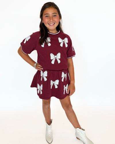 Maroon and White Bow Top