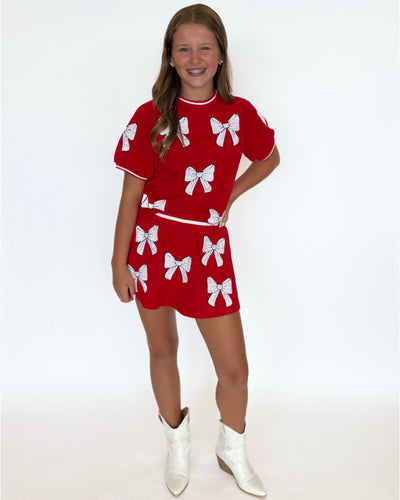 Red and White Bow Top