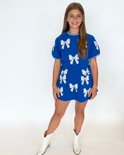 Roayl and White Bow Top