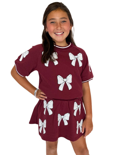 Maroon and White Bow Top