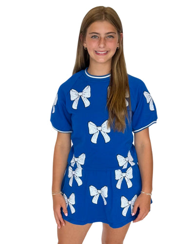 Roayl and White Bow Top