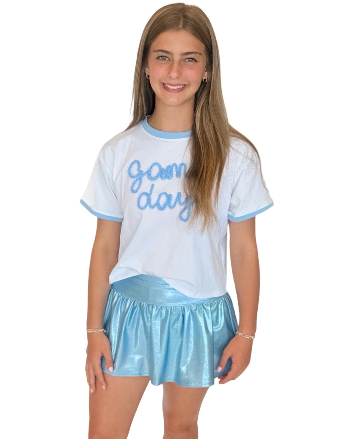 Game Day Tinsel Boxy Tee Light Blue
