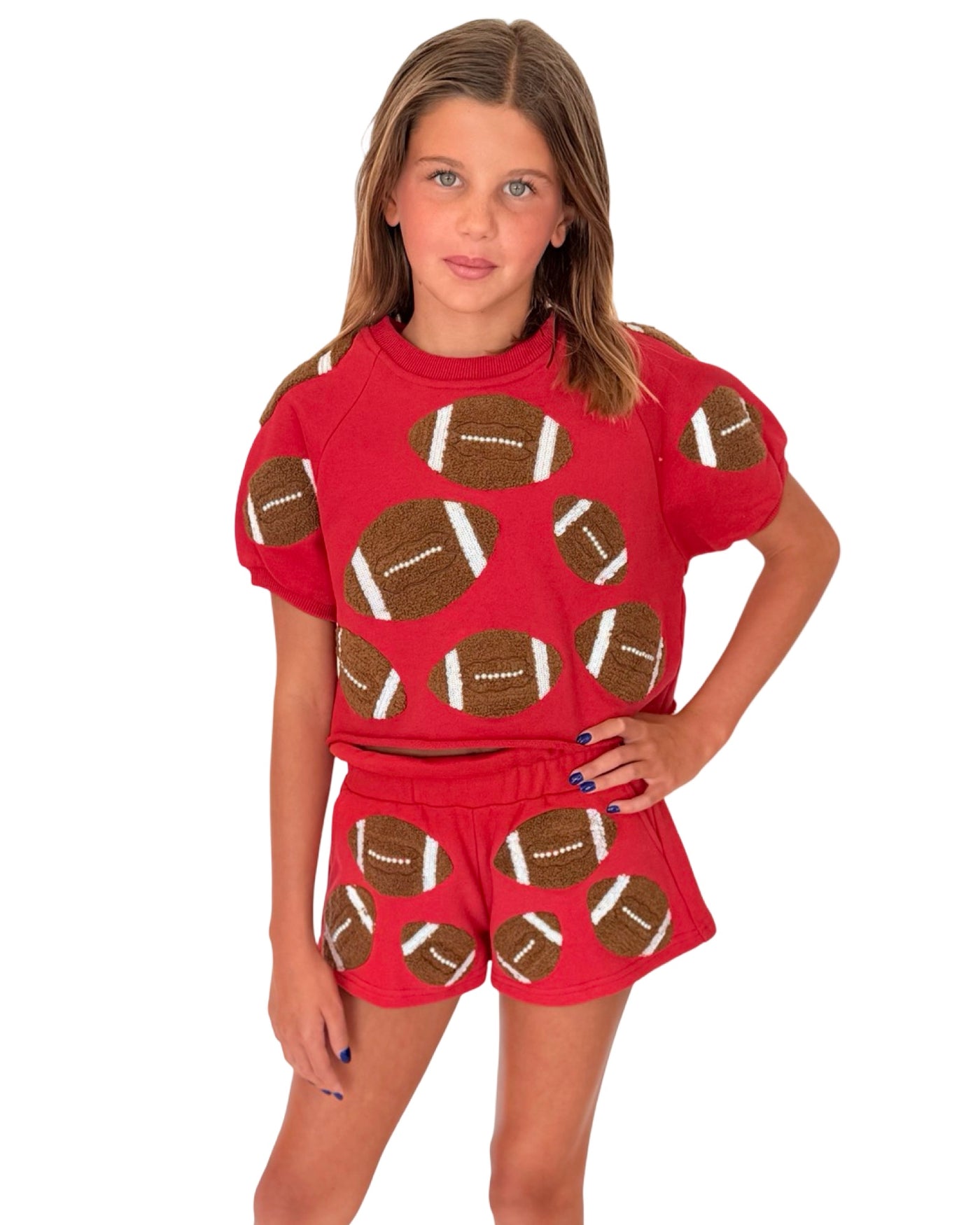 Queen Of Sparkles Red & Brown Football Top