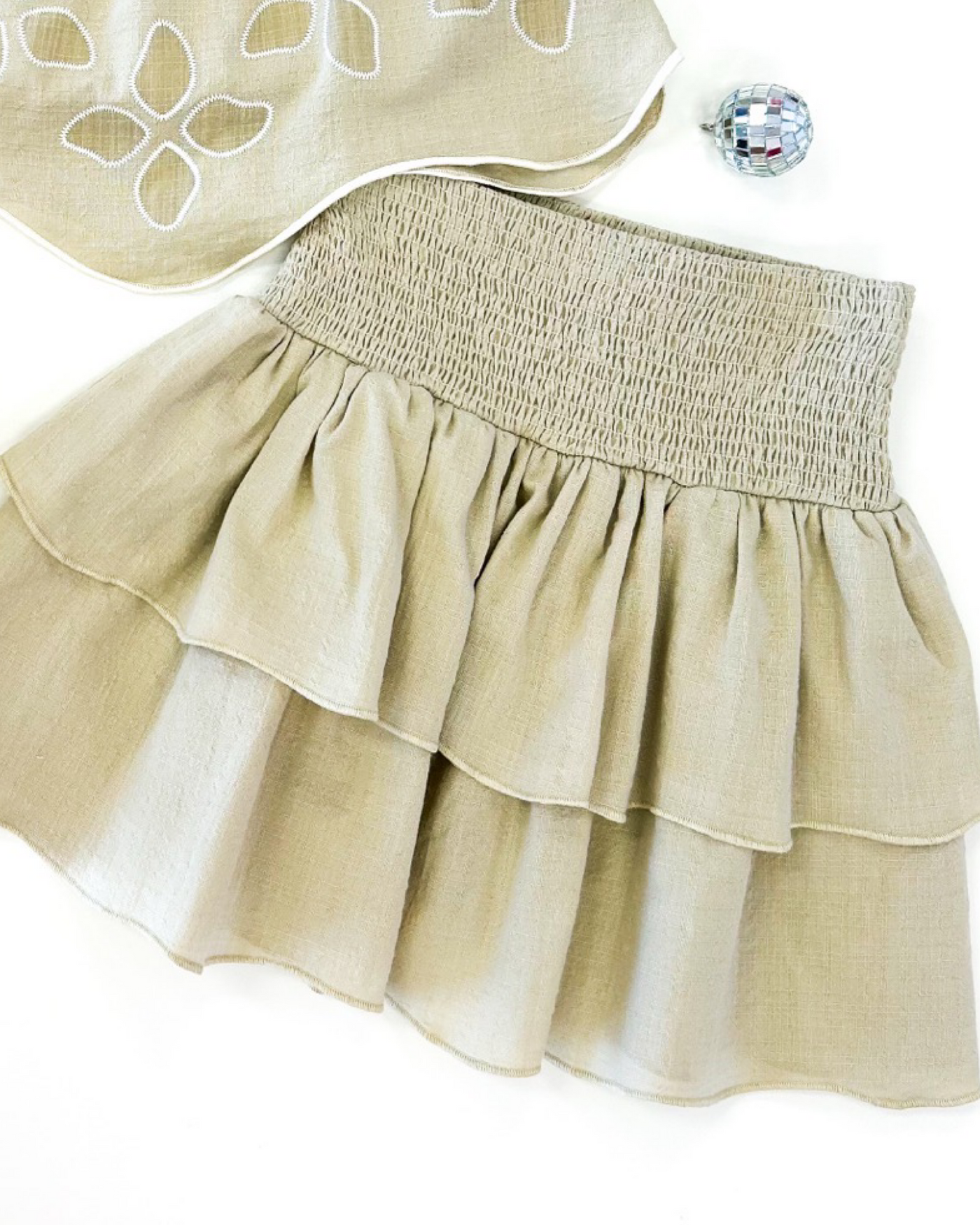 Beige Tiered Elastic Waist Skirt
