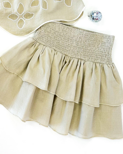 Beige Tiered Elastic Waist Skirt