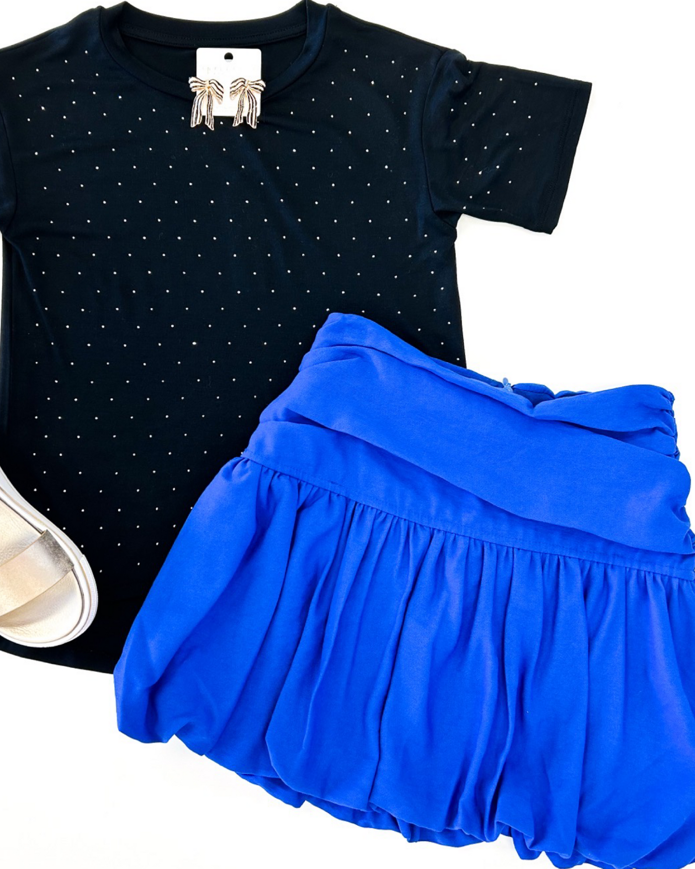 Blue Gathered Waist Bubble Skirt
