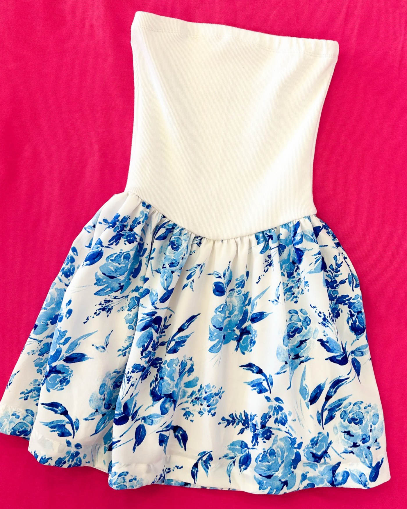 Blue Rose Chiffon Strapless Dress