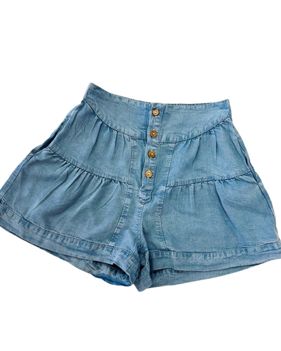 Light Denim Flowy Ruffled Shorts