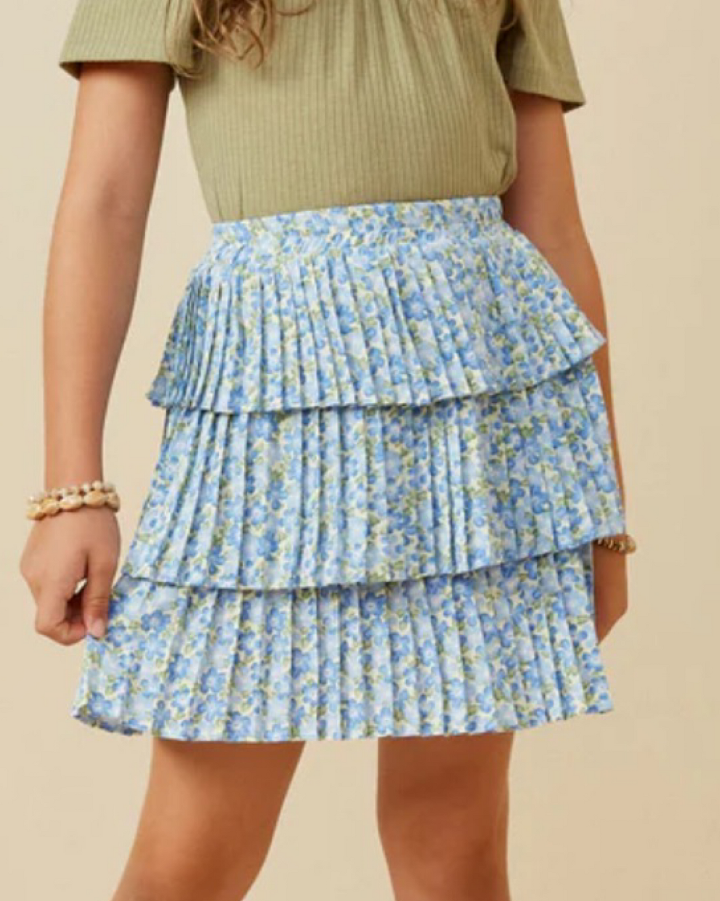 Blue Ditsy Floral Pleated Skirt