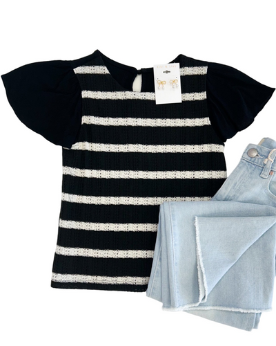 Black & white Stripe Crochet Top