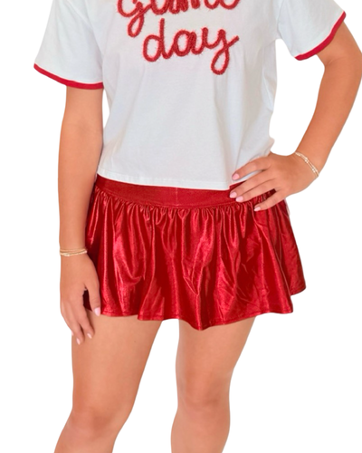 Red Shimmer Gathered Skort