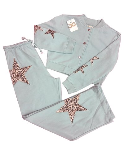 Blue Velvet Animal Print Star Bomber