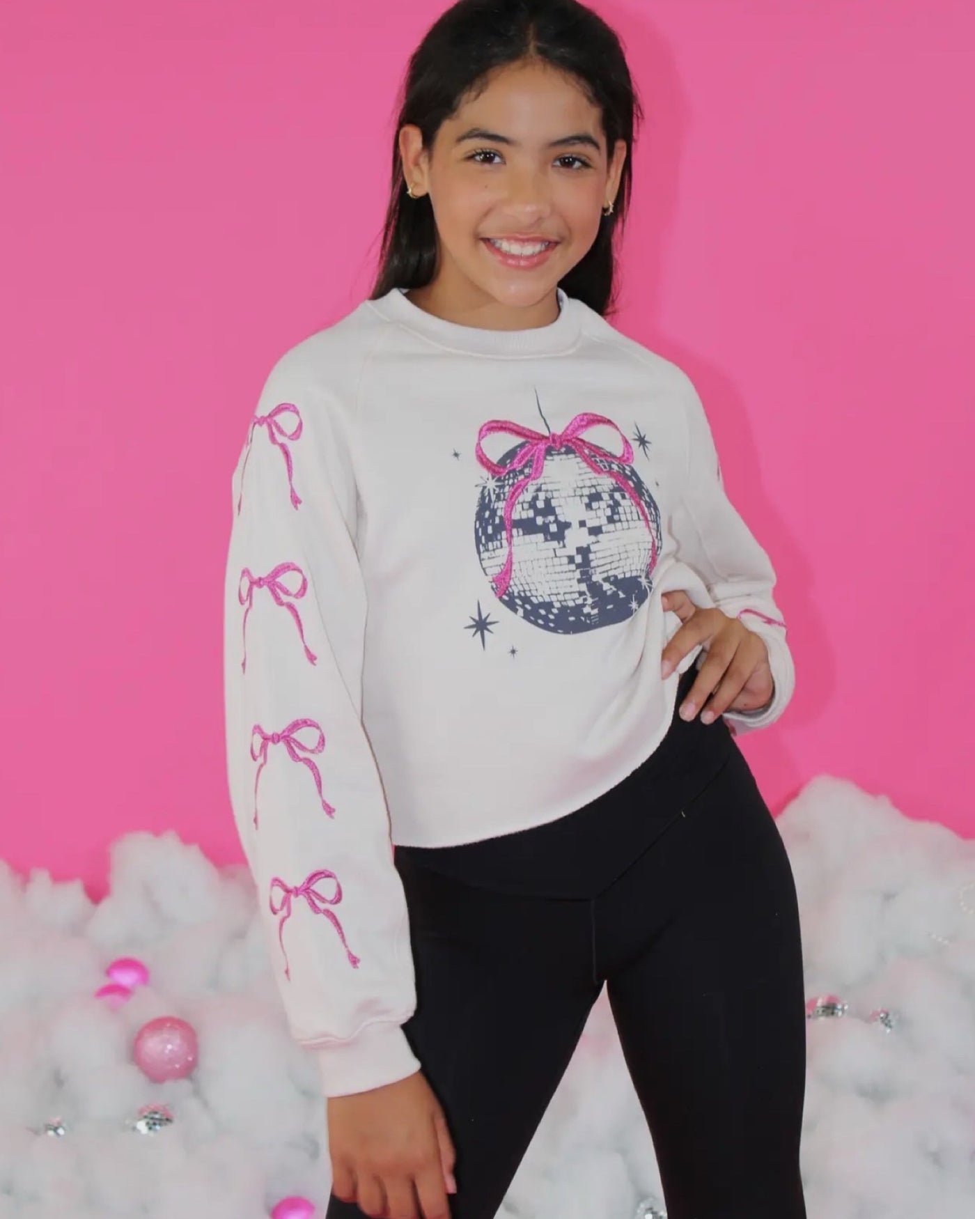 Tan Disco Ball With Pink Bows Sweatshirt