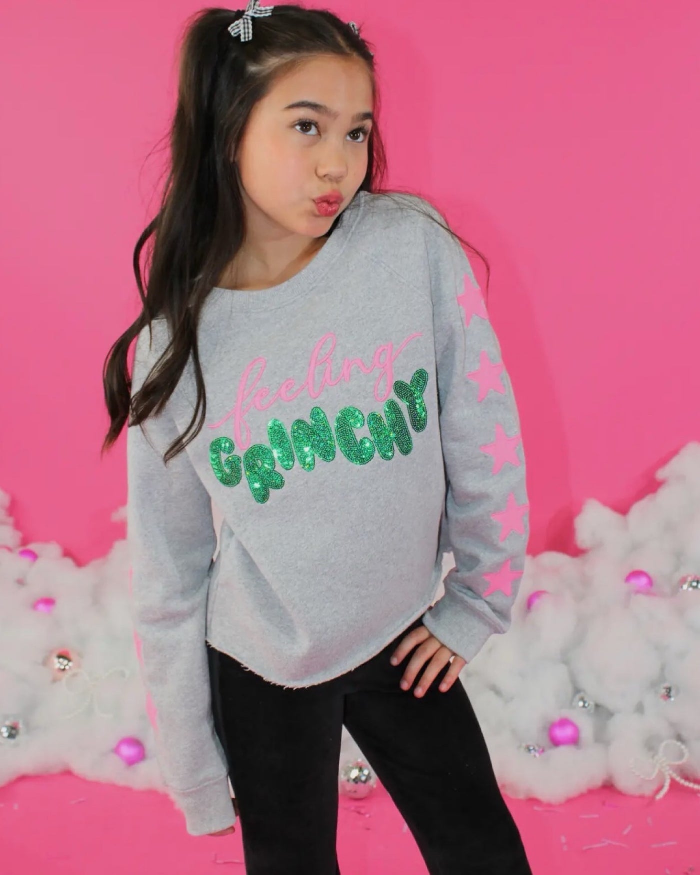Gray Sequins Feeling Grinchy Sweatshirt