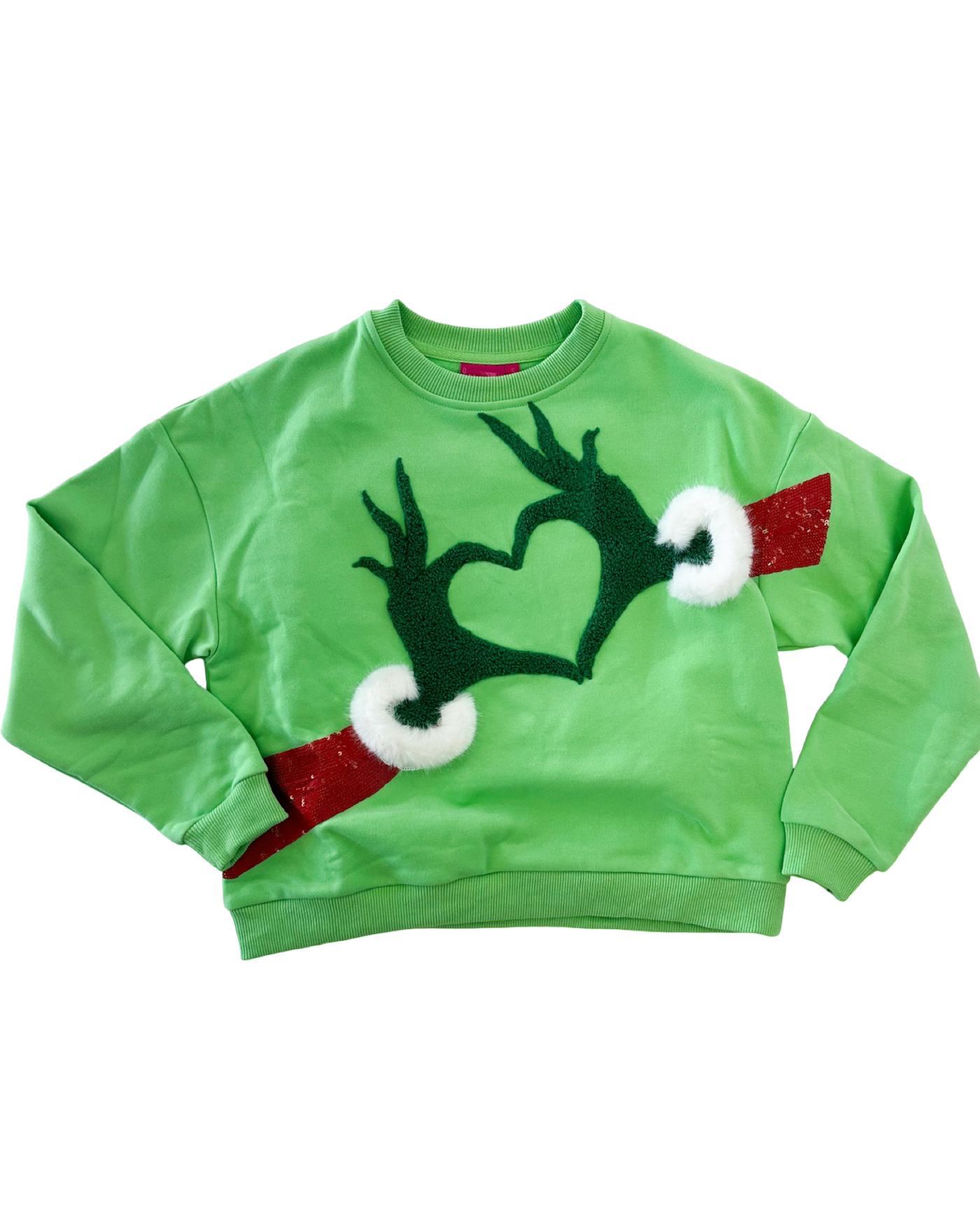 QOS Green Grinch Heart Hands Sweatshirt