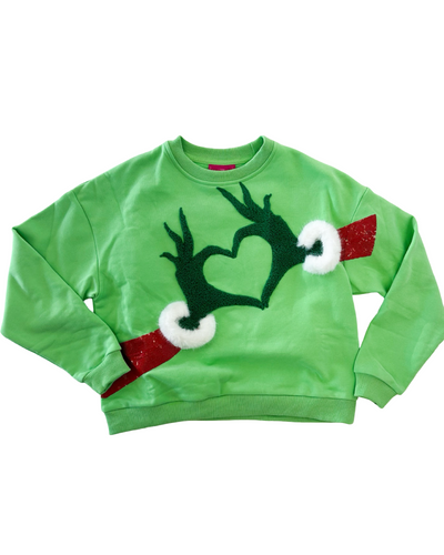 QOS Green Grinch Heart Hands Sweatshirt
