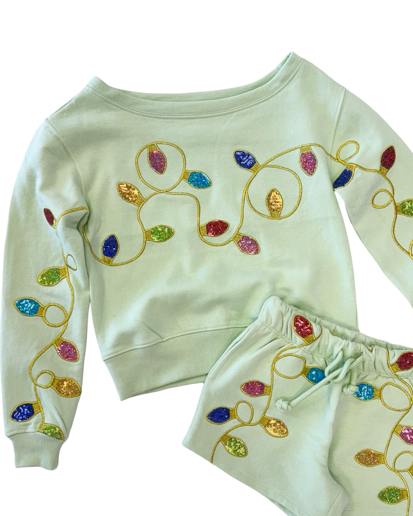 Lime Green Sequins Christmas Lights Shorts