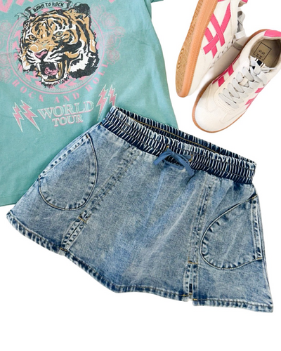 White Washed Denim Skater Skort