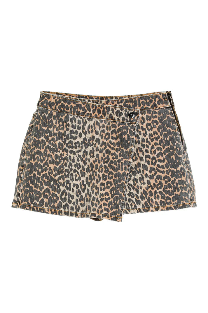 Leopard Wrap Denim Skort
