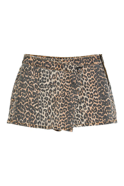 Leopard Wrap Denim Skort