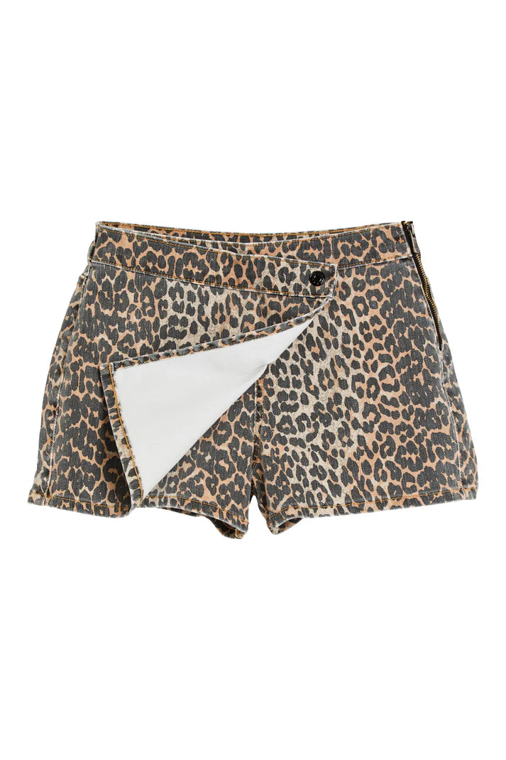Leopard Wrap Denim Skort