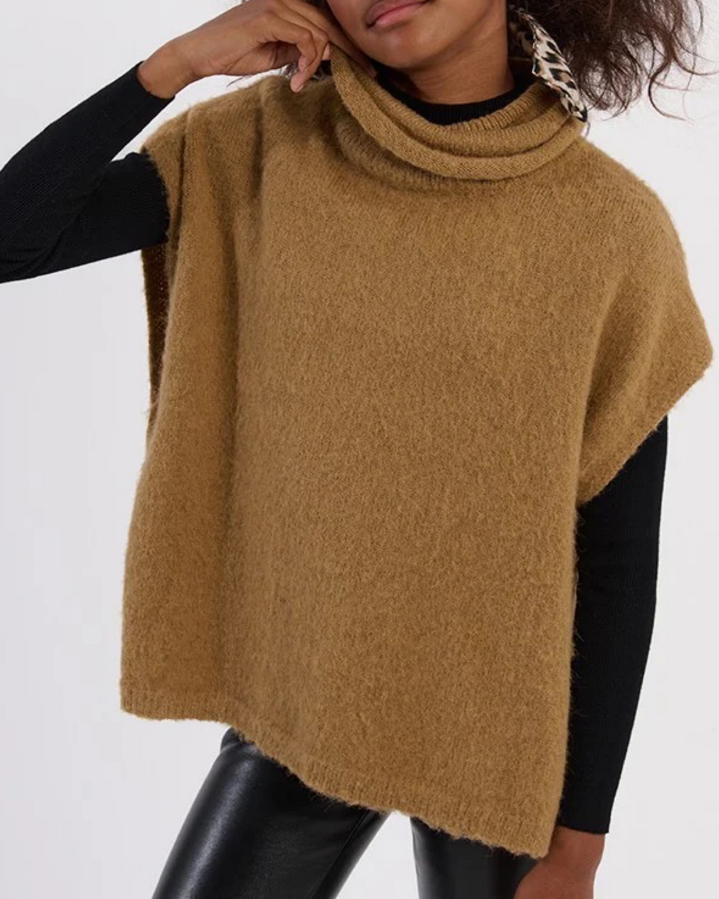 Camel Knitted Poncho