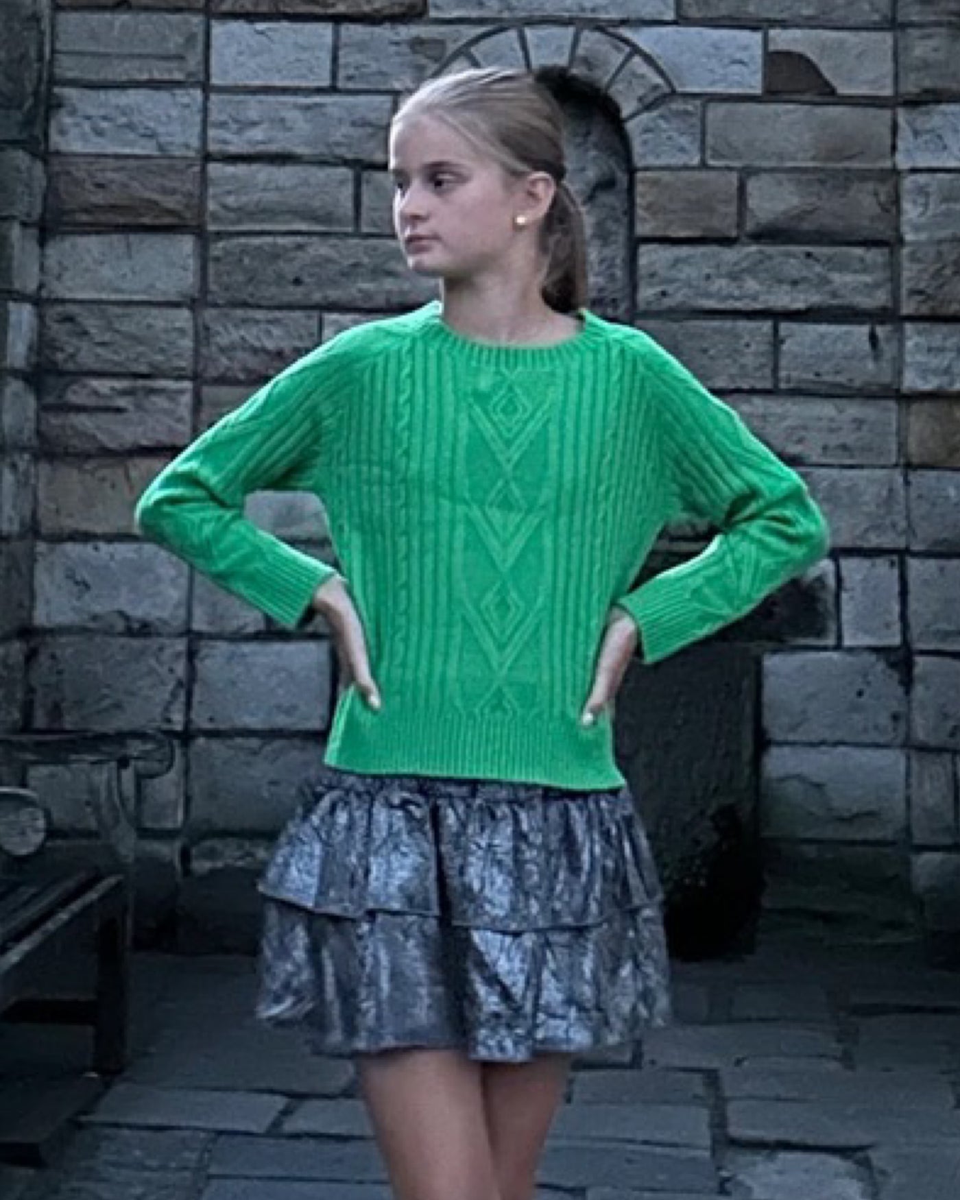 Green Braid Knitted Sweater