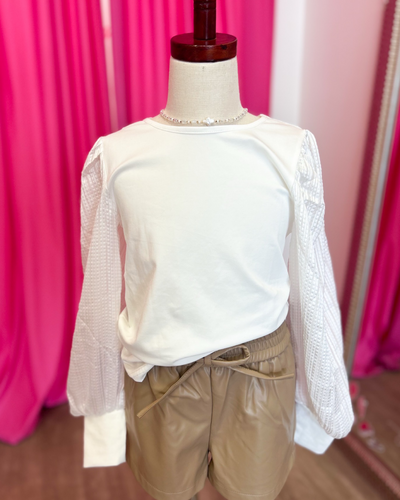 White Long Sleeve Textured Top