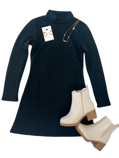 Black Mock Neck Mini Dress