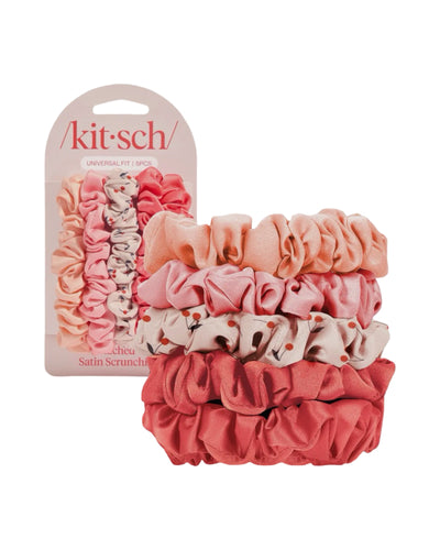 Cherry Blossom Ruched Satin Scrunchies