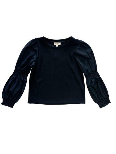 Black Cinched Puff Long Sleeve Top