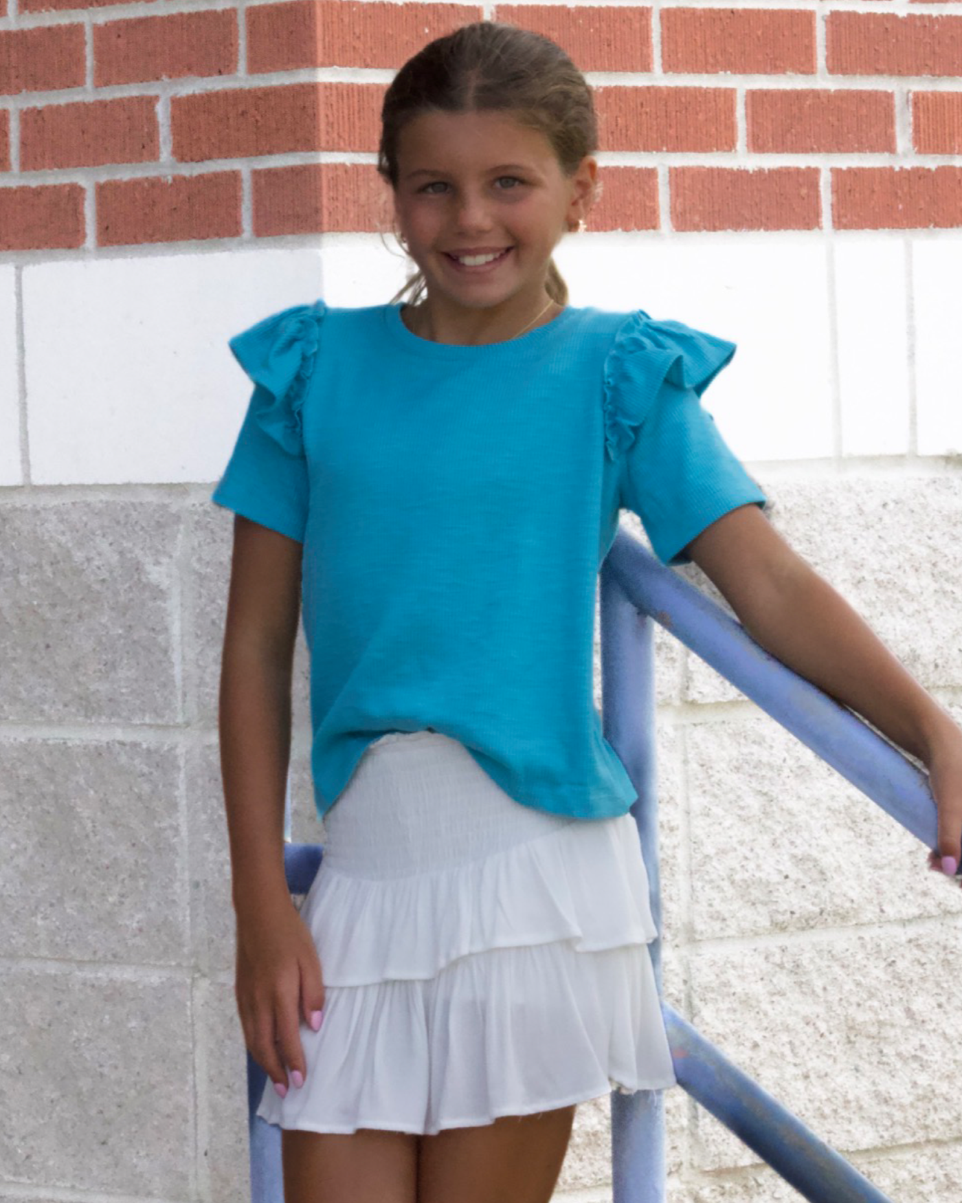 Turquoise Ruffle Sleeve Top