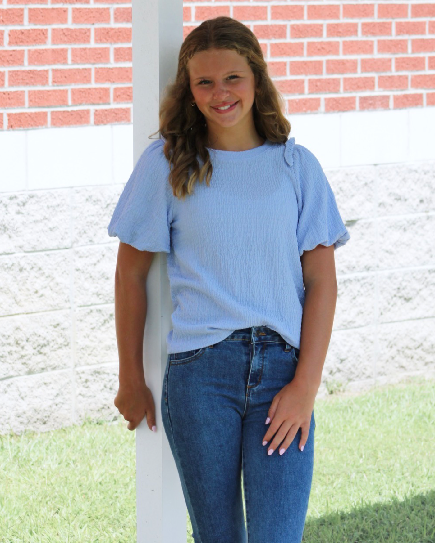 Light Blue Puff Sleeve Top