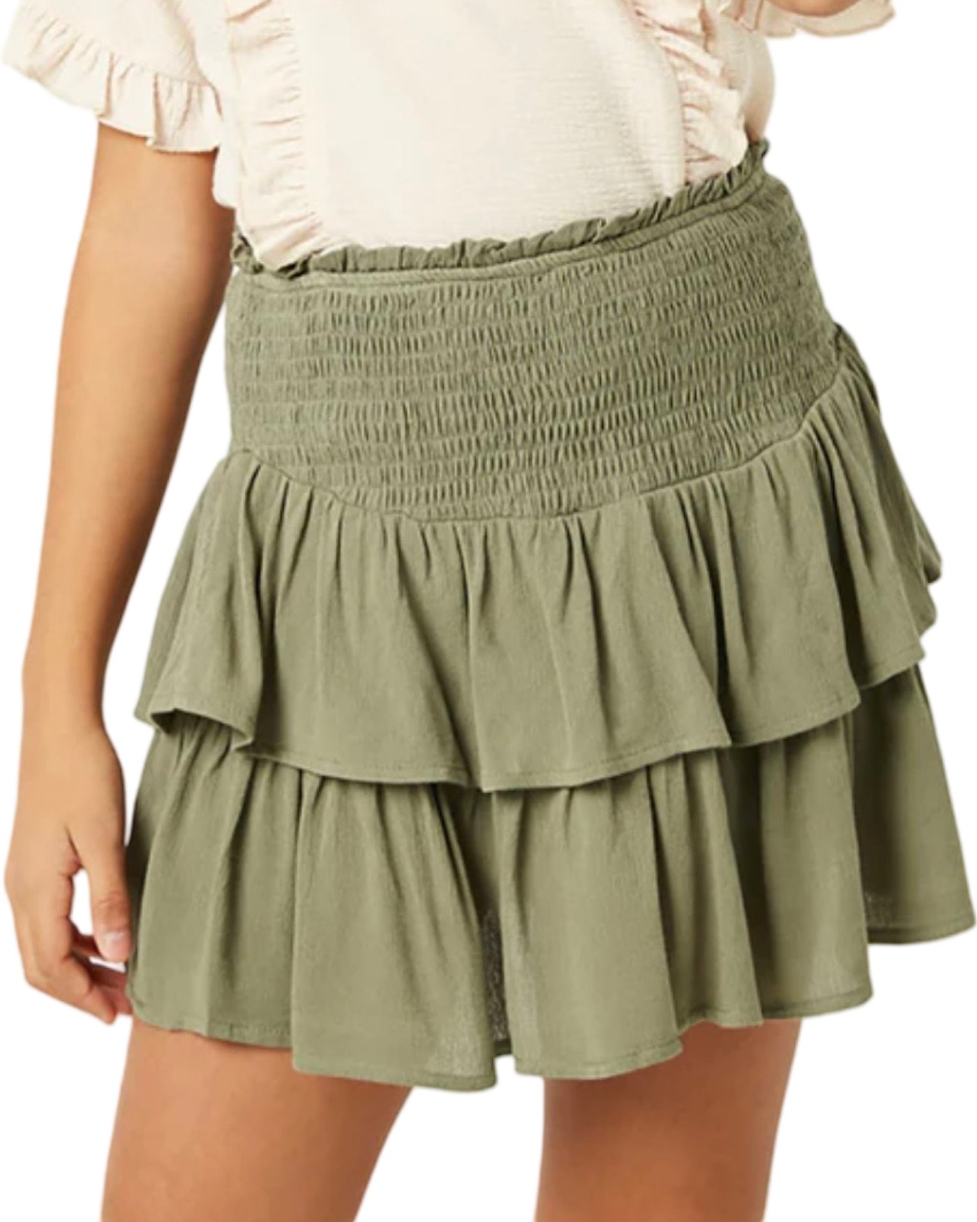 Olive Smocked Ruffle Tiered Skort