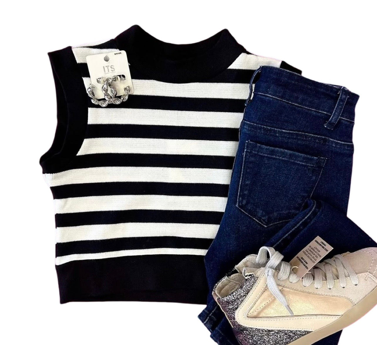 Black & White Stripe Knit Top