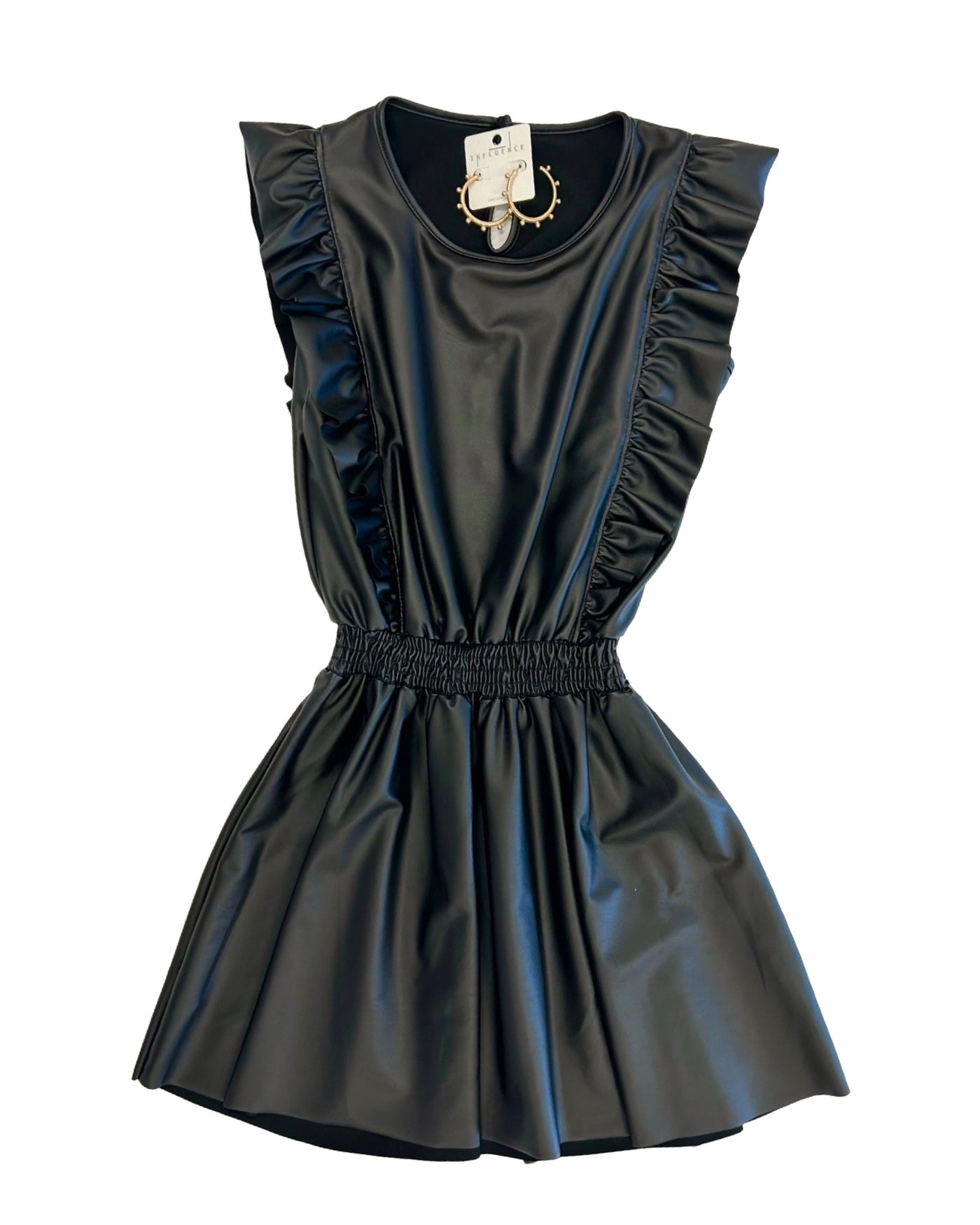 Black Faux Leather Ruffle Dress