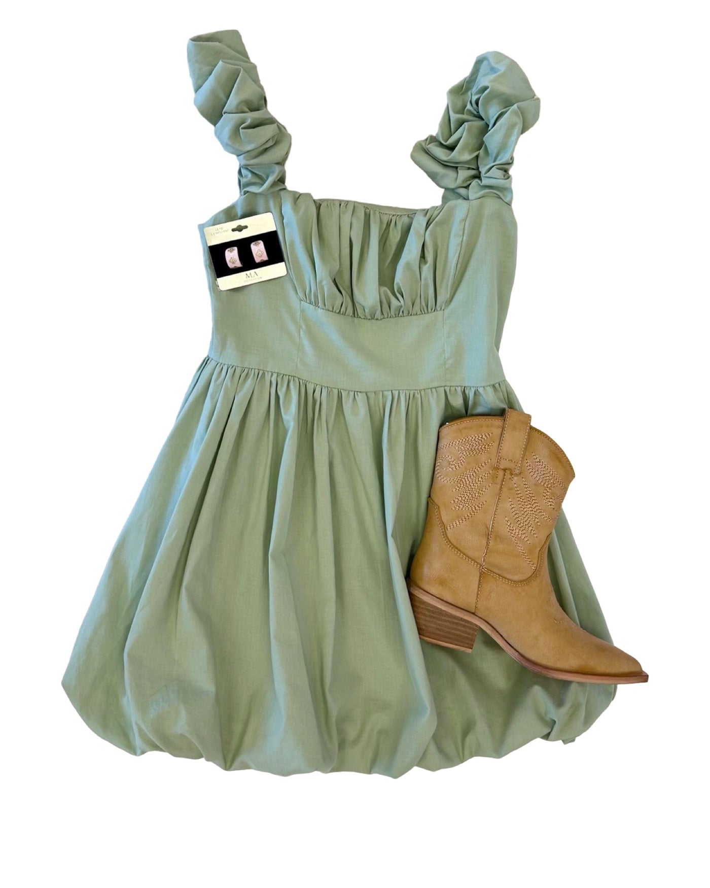 Olive Ruffle Sleeve Bubble Dress