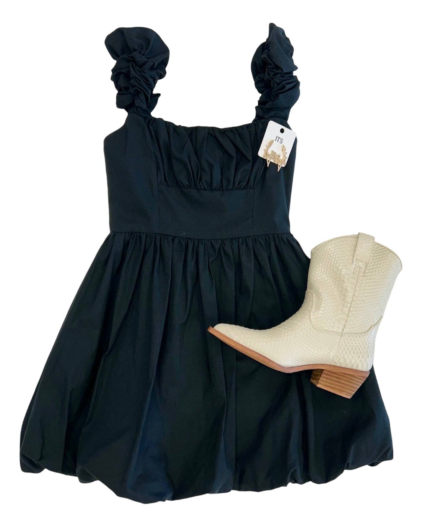 Black Ruffle Sleeve Bubble Dress