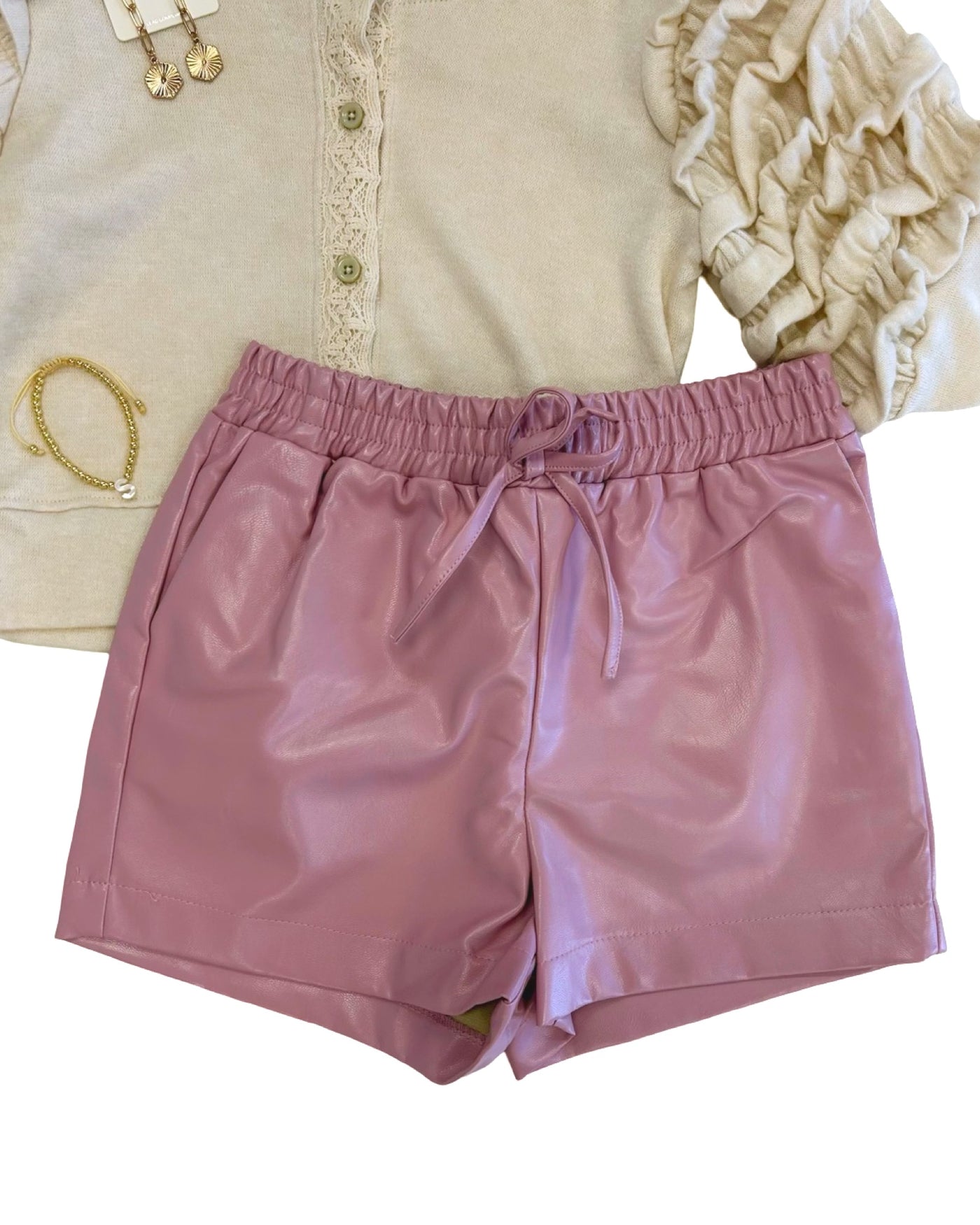 Light Pink Leather Shorts