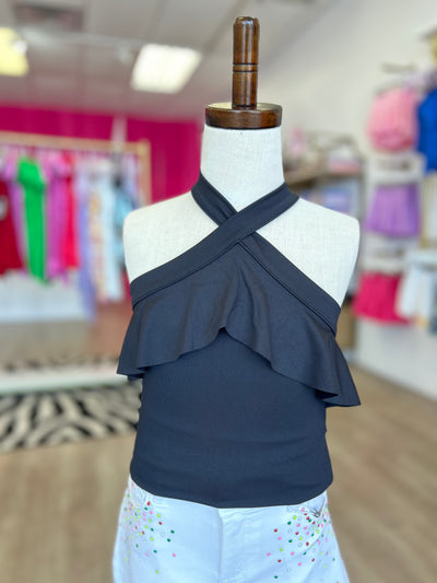 Black Flutter Crossover Top