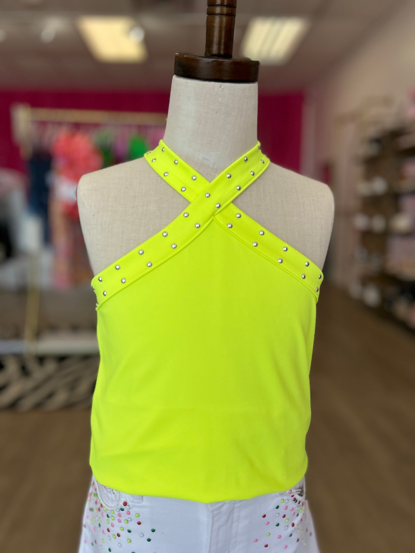 Lime Studded Crossover Top