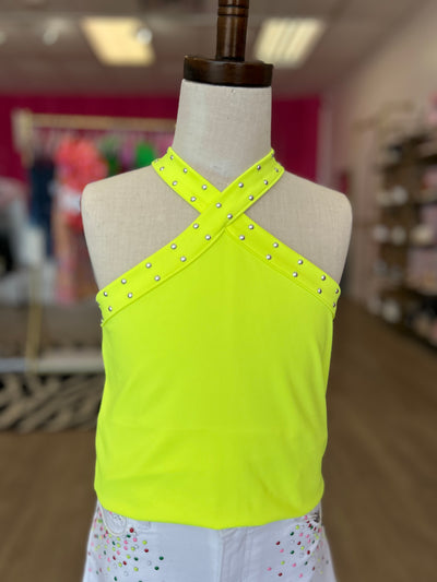Lime Studded Crossover Top