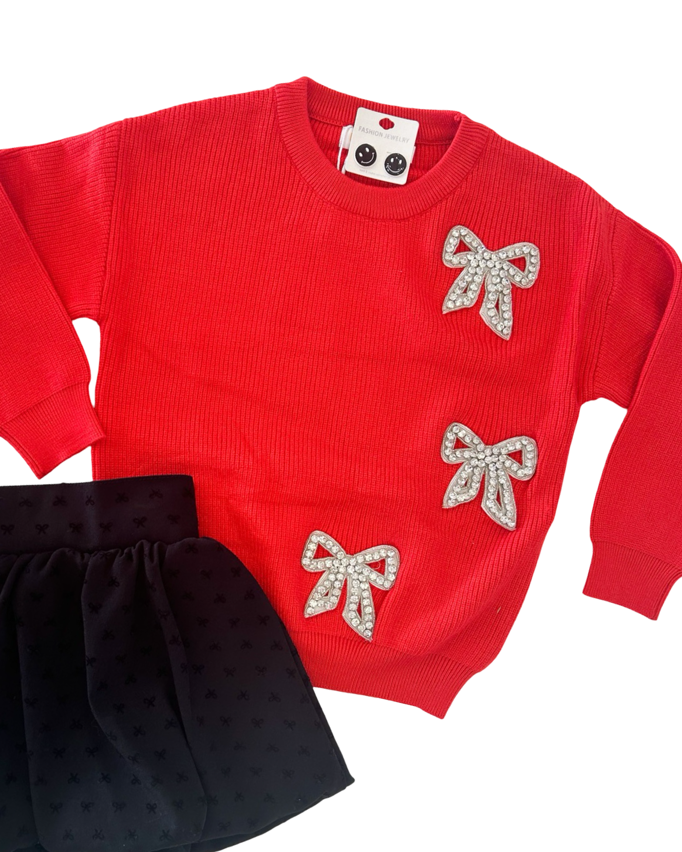 Red Sweater with Rhinestone Bows