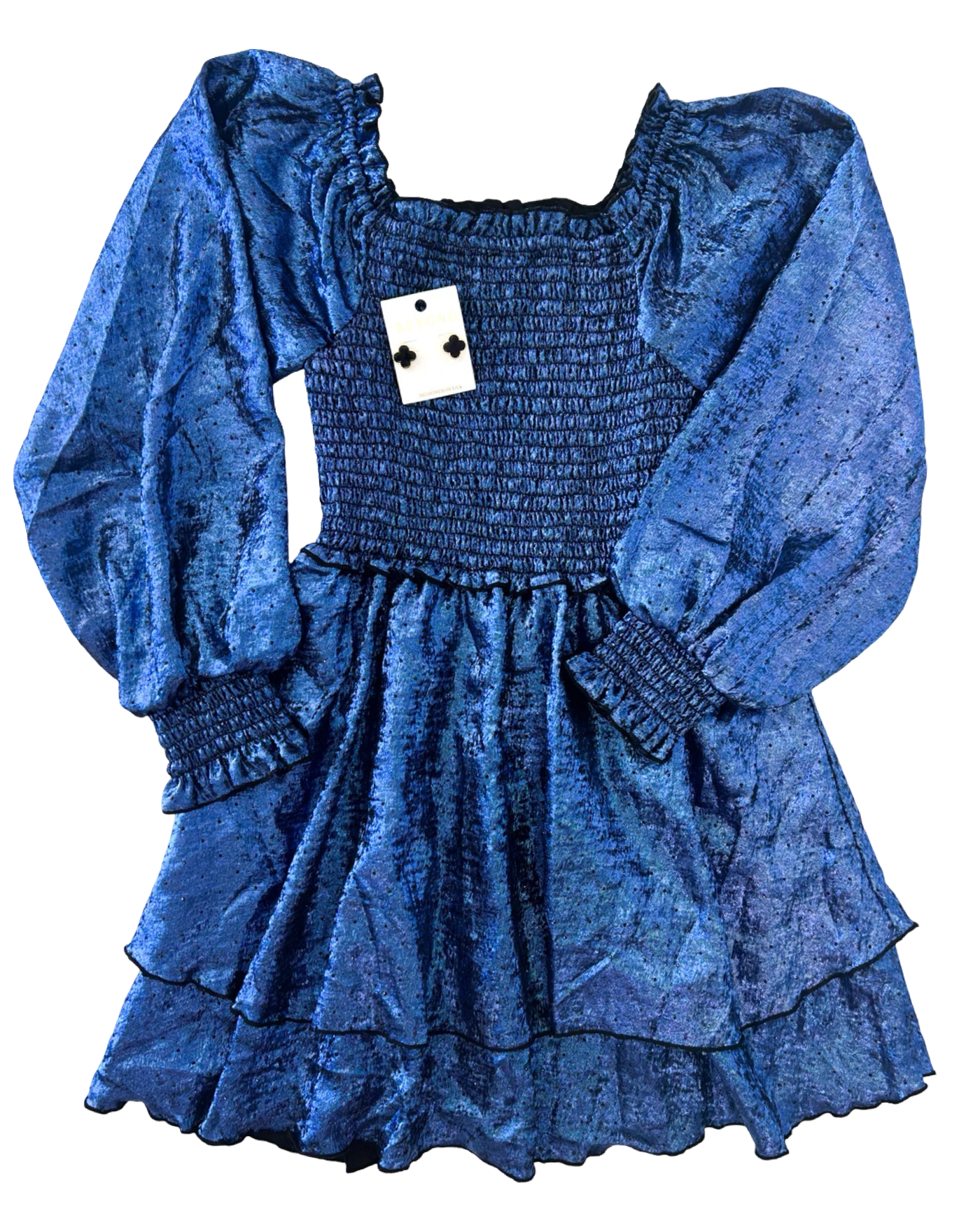 FBZ Blue Metallic Smocked Dress