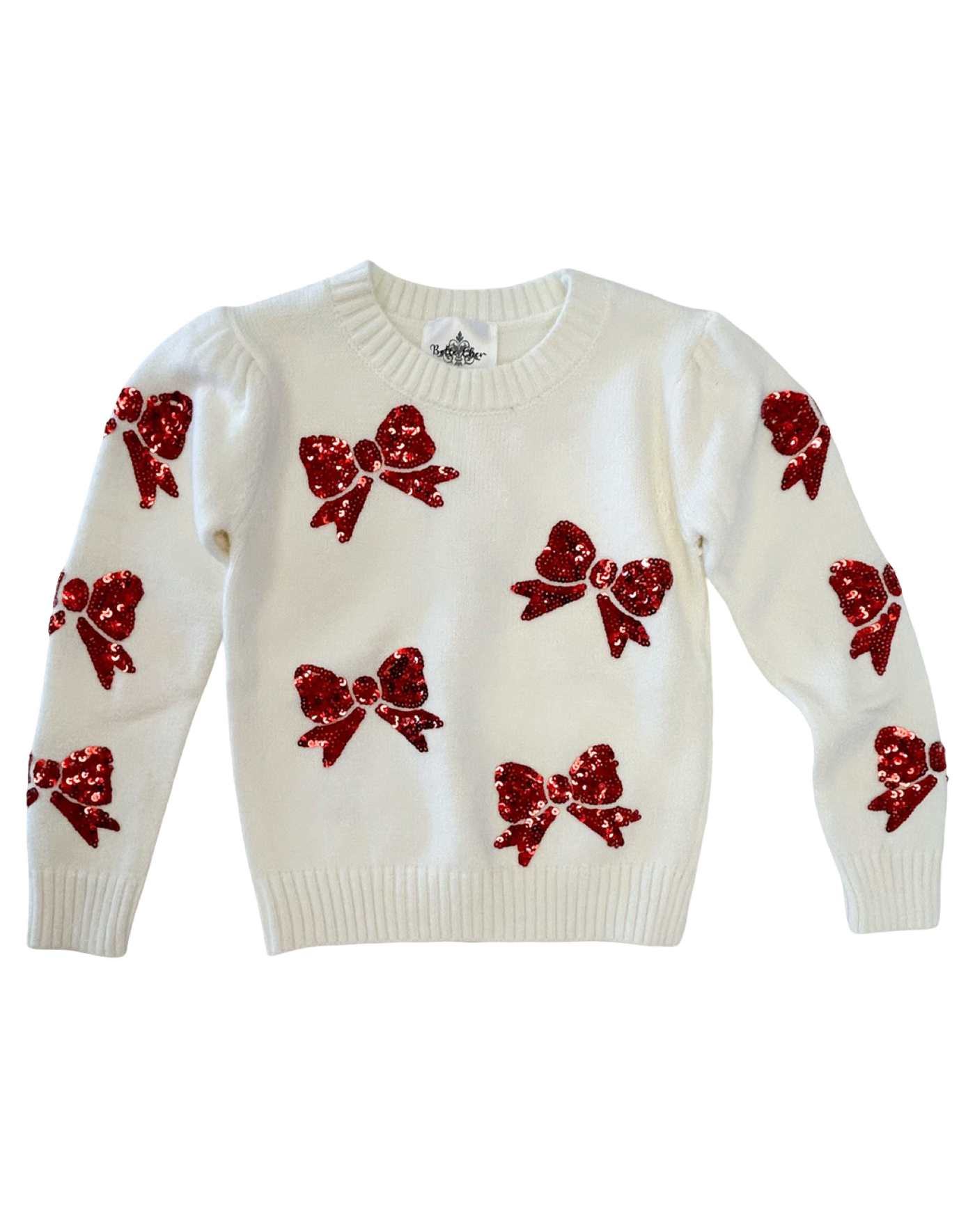 White Red Sequin Bows Sweater