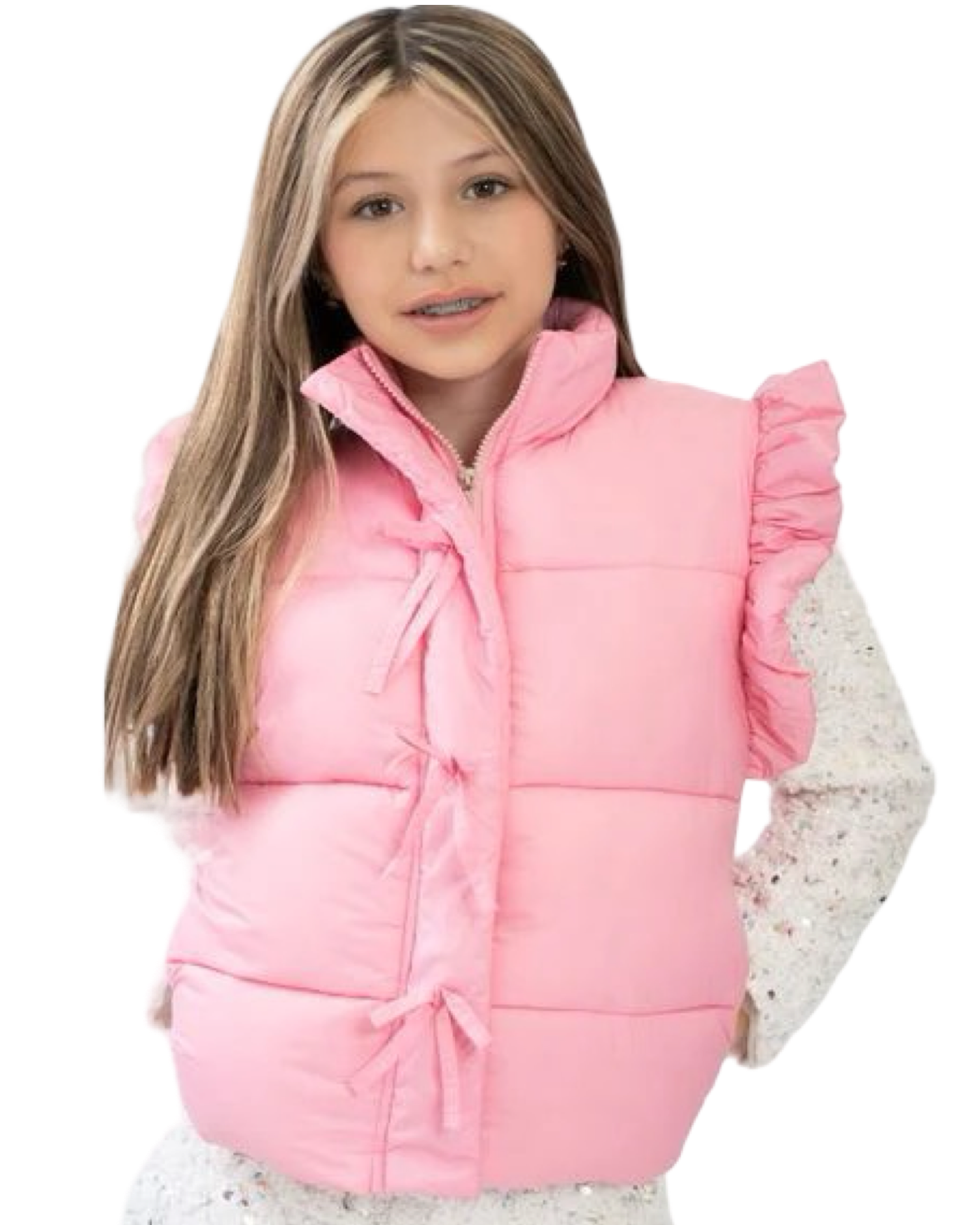 Pink Puffer Vest With Bows